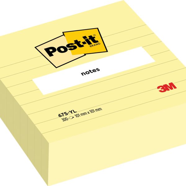 POST-IT Haftnotizen 100x100mm 675-YL gelb, 300 Blatt, liniert