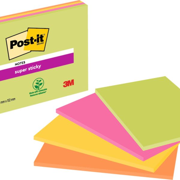 POST-IT Super Sticky Big Notes 4x45Bl. 6845-SSP 4 Farben ass. 152x203mm