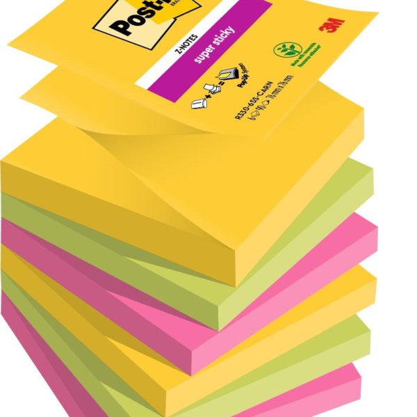 POST-IT Super Sticky Z-Notes R330-6SS-CARN 3-farbig 6x90 Blatt 76x76mm