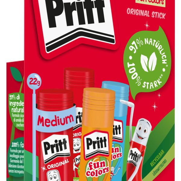 PRITT Klebestift + Fun Colors 900326 2x22g + blau, orange 2x20g