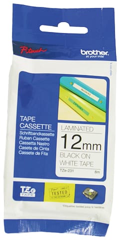 PTOUCH-TZe-231-4977766685177 PTOUCH Band, laminiert schwarz/weiss TZe-231 PT-1280VP 12 mm – Bild 1