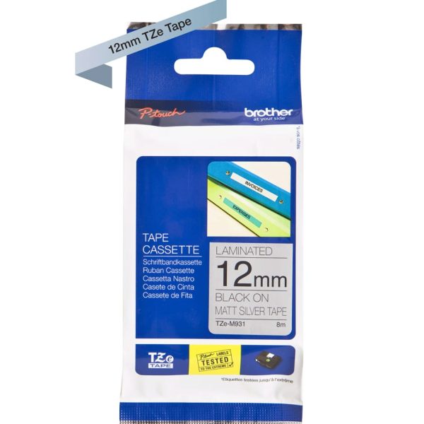 PTOUCH Flexit.lam.schwarz/matt-silber TZe-M931 zu PT-550 12 mm