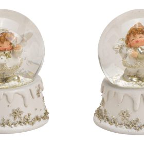 ROOST Schneekugel Engel 10030180 Poly, Glas, weiss 7x9x7cm