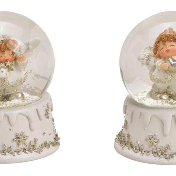 ROOST Schneekugel Engel 10030180 Poly, Glas, weiss 7x9x7cm
