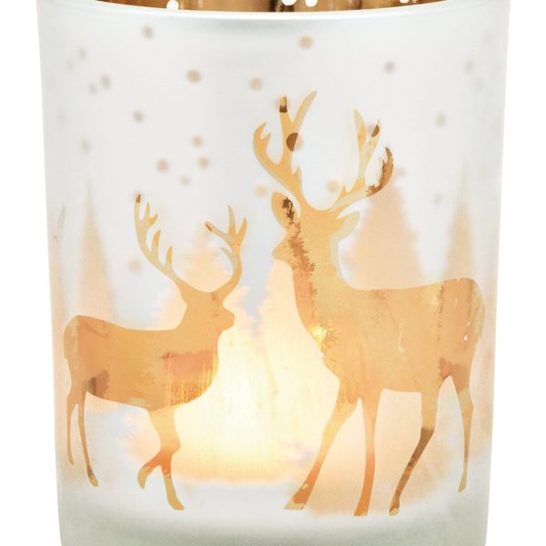 ROOST Windlicht Hirsch 10032924 weiss, gold 10x12x10cm
