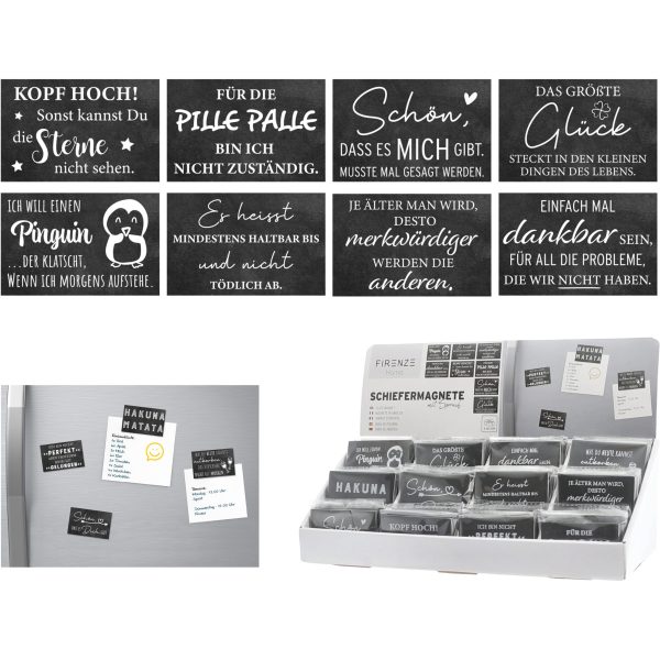 ROOST Magnete Schiefer mit Spruch 10039650 12-fach assortiert