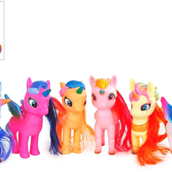 ROOST Einhorn Figur mit Haaren 640117 Drehbarem Kopf ass.13cm