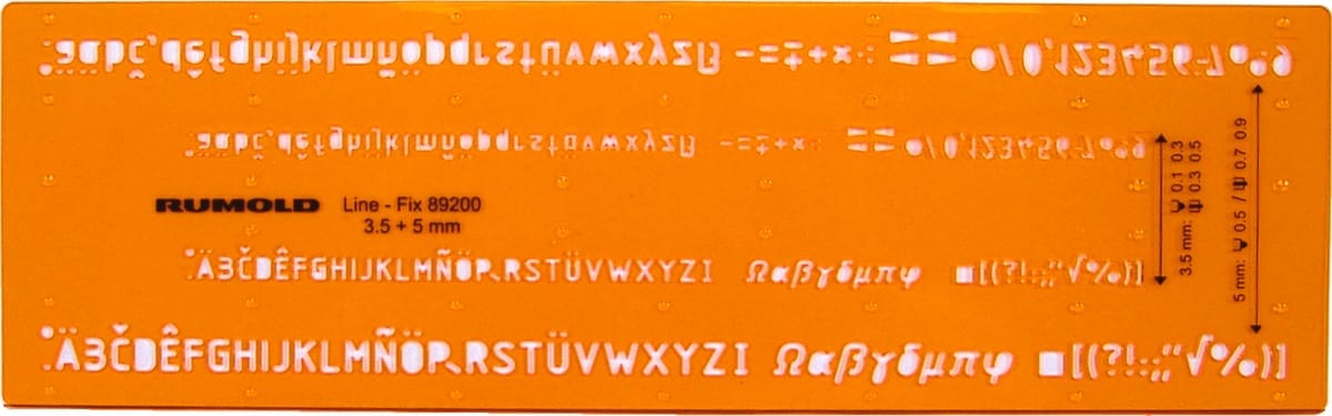 RUMOLD-89200-4012108034708 RUMOLD Fineliner-Schriftschablone 89200 Schrift 3,5 und 5 mm – Bild 1