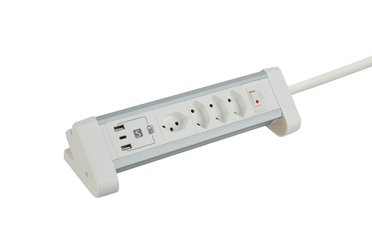 SCHOENENBERGER-85.861.4AL-7611453008821 SCHOENENBERGER ALU Tisch-Steckdosenleiste 2m 85.861.4AL USB-C silber/schwarz – Hochwertig & günstig bei ShopDeca