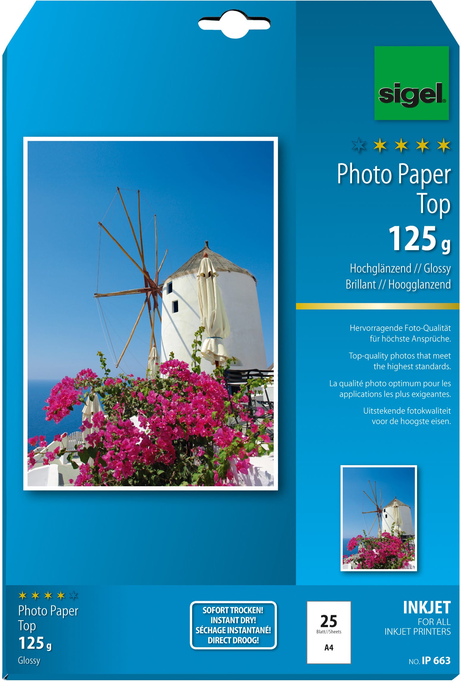 SIGEL-IP663-4004360996849 SIGEL InkJet Fotopapier A4 IP663 125g,glossy, weiss 25 Blatt – Bild 1