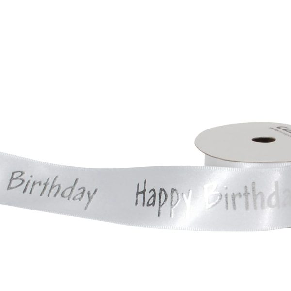 SPYK Band Cubino 25mmx3m 0163.2554 weiss-silber Happy Birthday