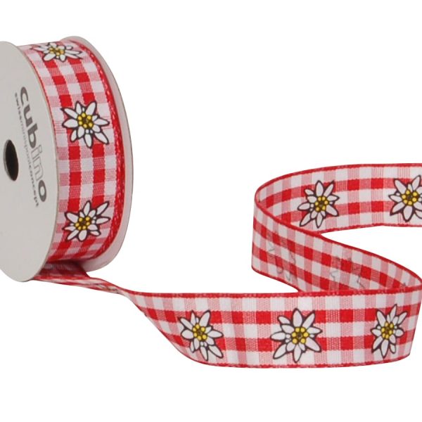 SPYK Band Cubino 15mm/3m 1324.1554 rot/weiss Karo Edelweiss