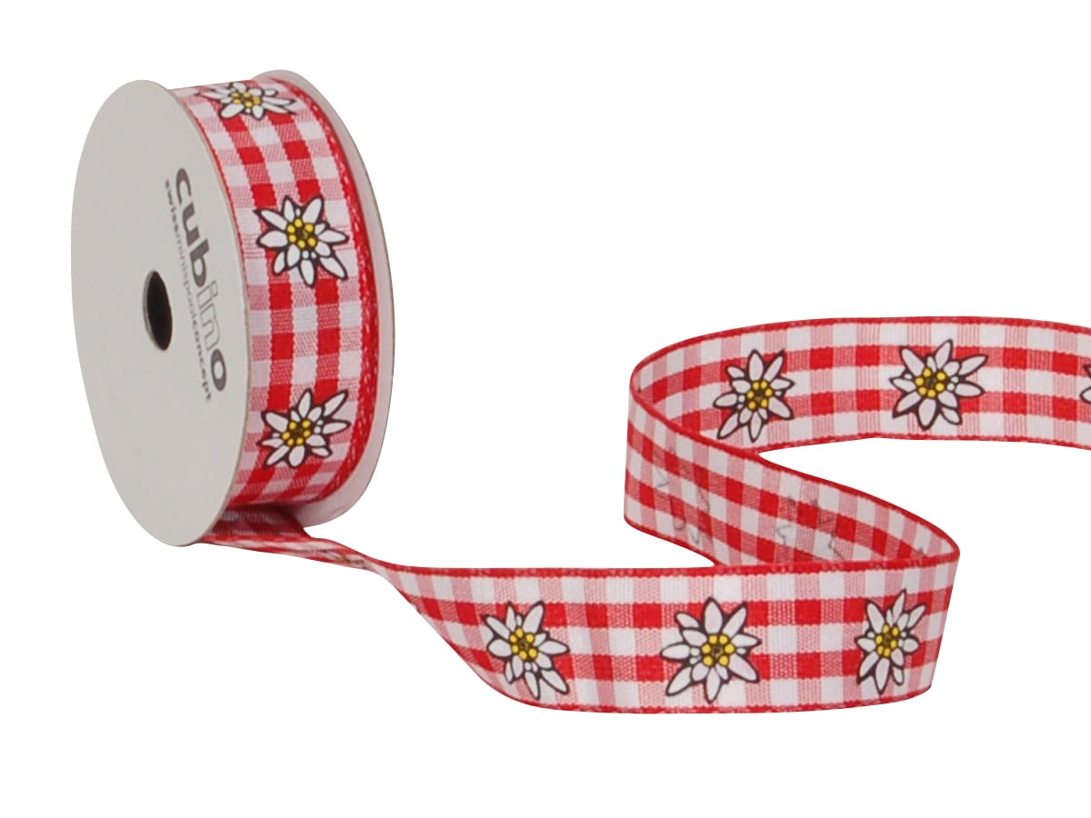 SPYK-1324.1554-7611475232228 SPYK Band Cubino 15mm/3m 1324.1554 rot/weiss Karo Edelweiss – Bild 1
