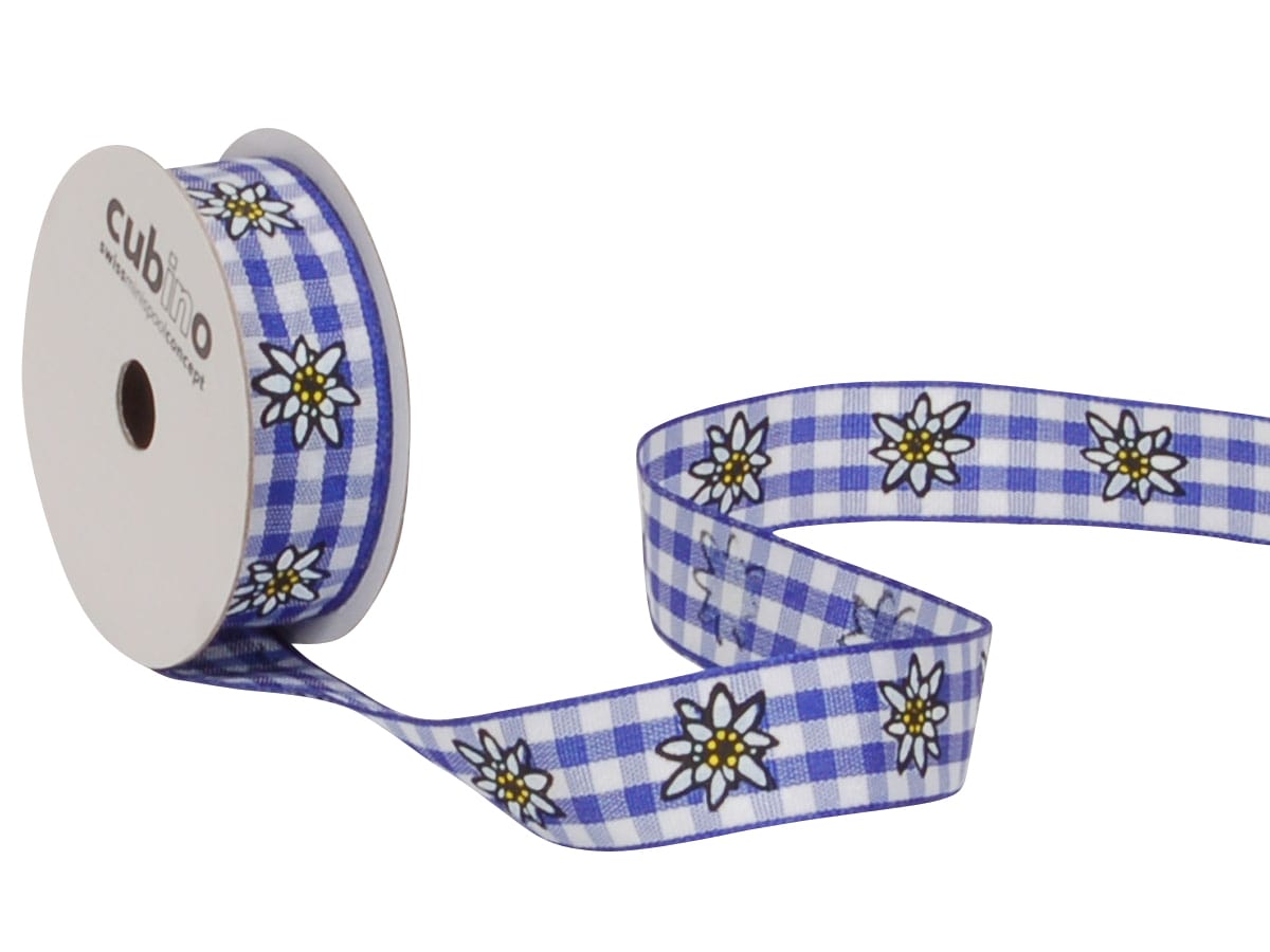 SPYK-1324.1554-7611475232235 SPYK Band Cubino 15mm/3m 1324.1554 blau/weiss Karo Edelweiss – Bild 1