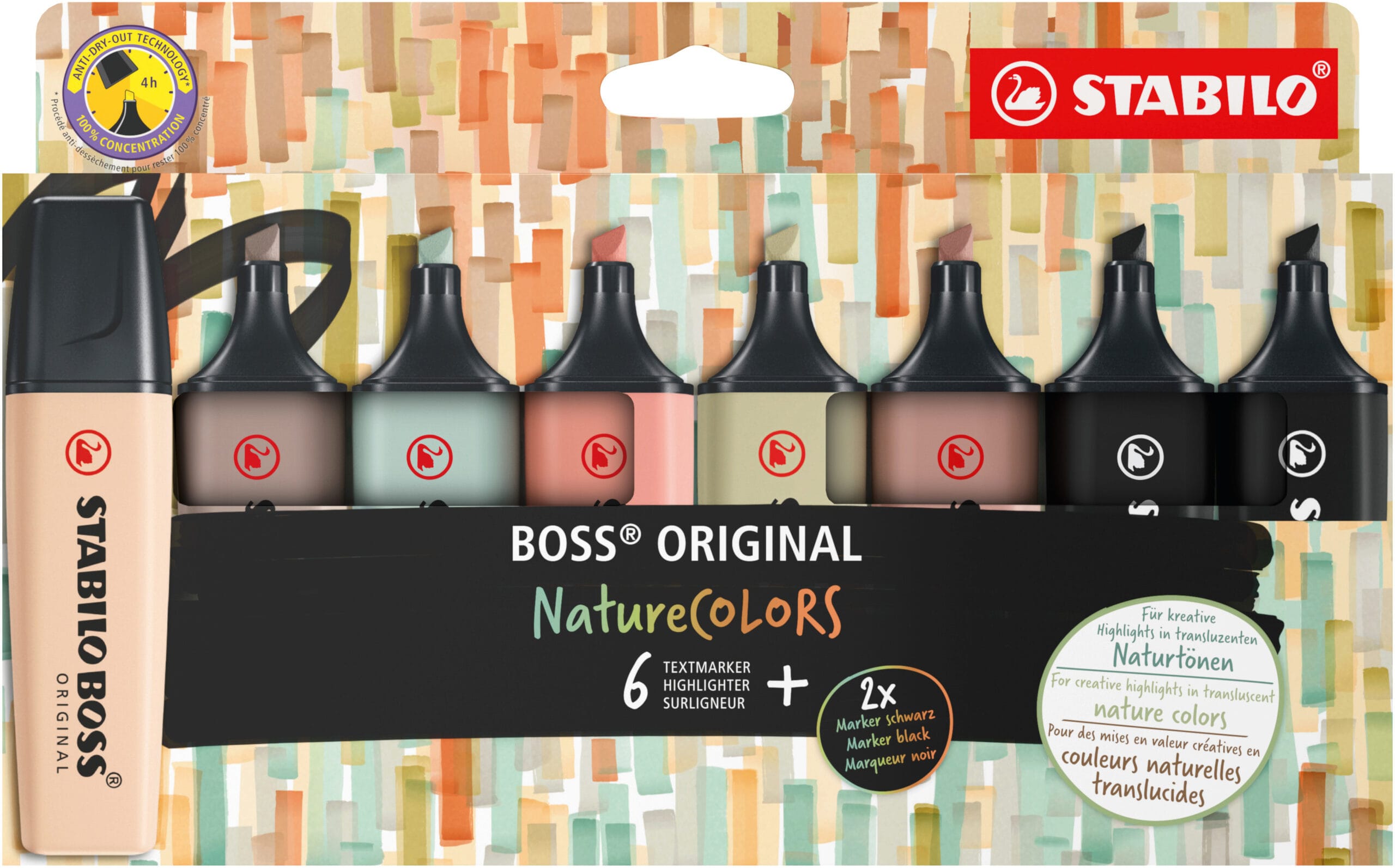 STABILO-70-8-2-1-4006381603157 STABILO Boss Leuchtmarker Original 70/8-2-1 Nature Colors 6 + 2 schwarz – Hochwertig & günstig bei ShopDeca