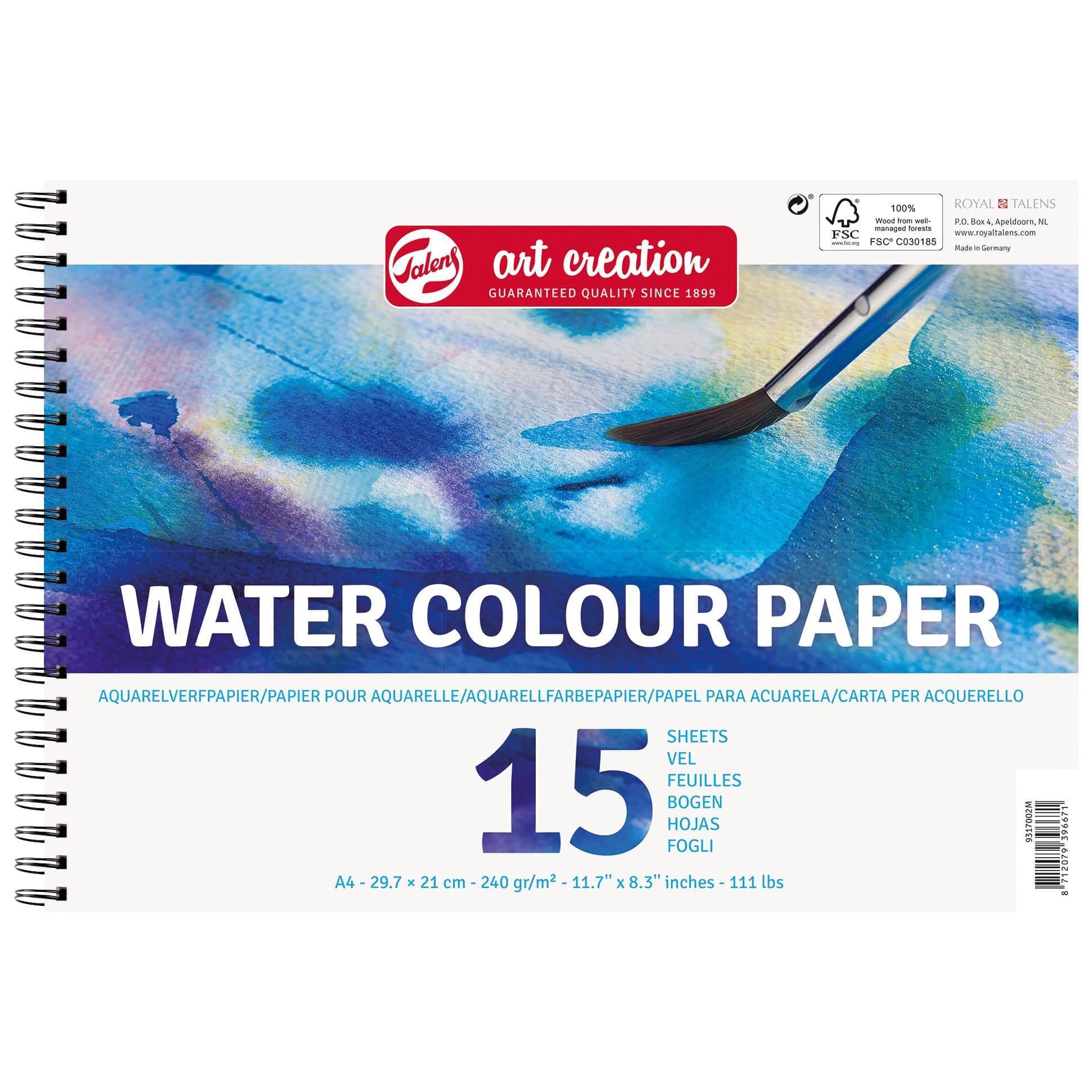 TALENS-9317002M-8712079396671 TALENS Aquarellpapier 9317002M A4, 15 Blatt, 250 g/qm – Bild 1
