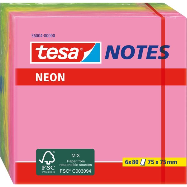 TESA Neon Notes 75x75mm 560040000 3 Farben ass. 6x80 Blatt