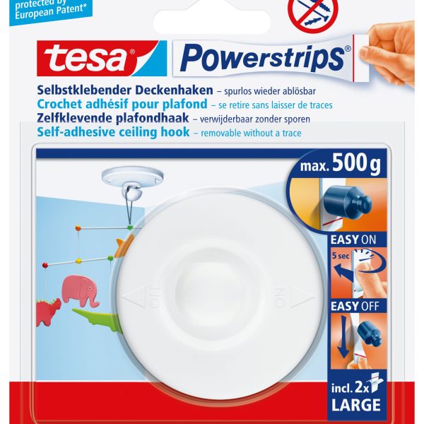 TESA Powerstrips Deckenhaken 580290002 weiss, Belastbarkeit 500gr.
