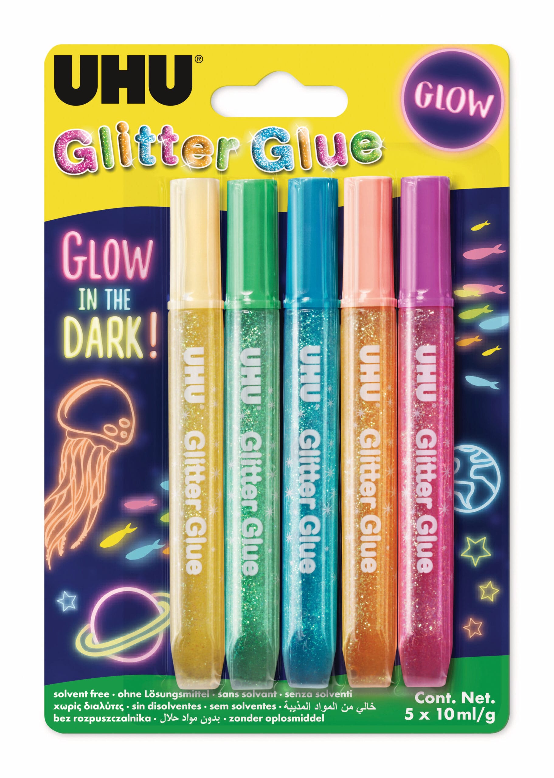 UHU-990362-4026700482102 UHU Glitter Glue Glow 990362 5 Farben – Hochwertig & günstig bei ShopDeca