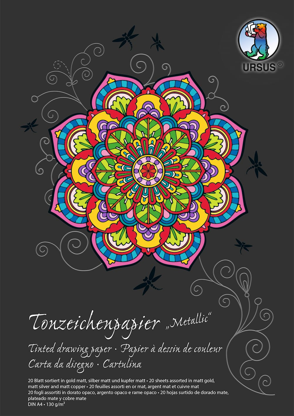 URSUS-2134698SE-4008525205647 URSUS Tonzeichenpapier-Block A4 2134698SE 130g, metallic ass. 20 Blatt – Hochwertig & günstig bei ShopDeca