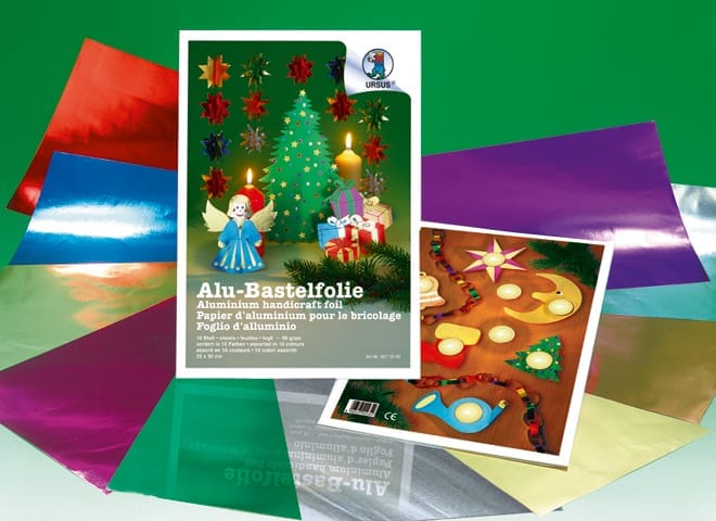 URSUS-8070099-4008525002352 URSUS Bastelfolie Alu 23x33cm 8070099 90g, farbig ass. 10 Blatt – Hochwertig & günstig bei ShopDeca