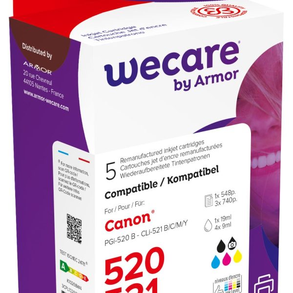 WECARE Multi rebuilt 520/521 BKCMY CLI-521PACKWE z.Canon PIXMA MP 980 19/4x9ml