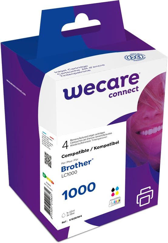 WECARE-LC1000VAL-8715057210631 WECARE Multipack rebuilt CMYBK LC1000VAL z.Brother DCP-130 1x22/3x13ml – Bild 1