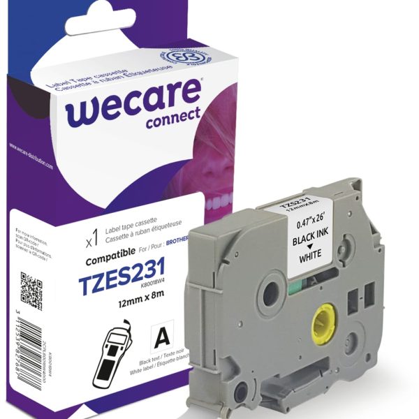 WECARE Band, laminiert schwarz/weiss TZeS231WE ersetzt Ptouch Tze-S231 12mm