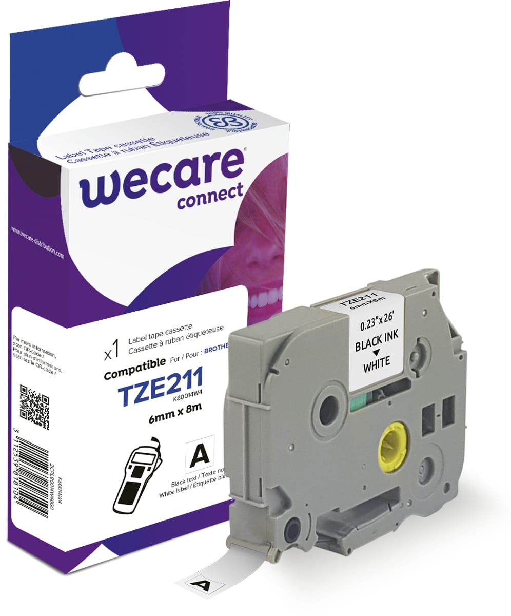 WECARE-Tze-211WE-3112539818104 WECARE Band, laminiert schwarz/weiss Tze-211WE ersetzt Ptouch Tze-211 6mm – Bild 1