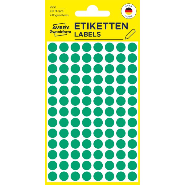 AVERY ZWECKFORM Markierungspunkte 8mm 3012 grün 416 Stück