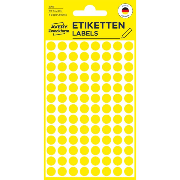 AVERY ZWECKFORM Markierungspunkte 8mm 3013 gelb 416 Stück