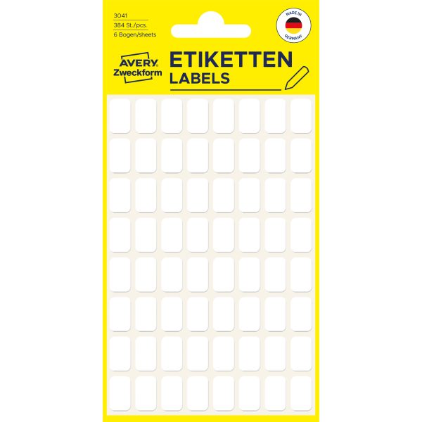 AVERY ZWECKFORM Haushaltetiketten 13×8mm 3041 weiss 384 Stück