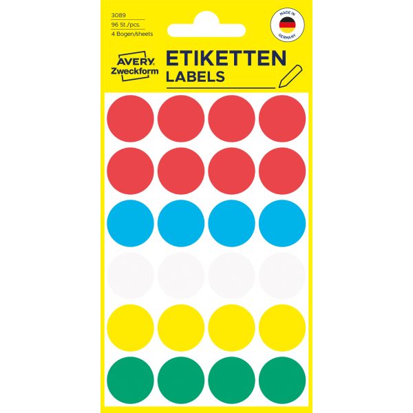 AVERY ZWECKFORM Markierungspunkte 18mm 3089 ass. 96 Stück