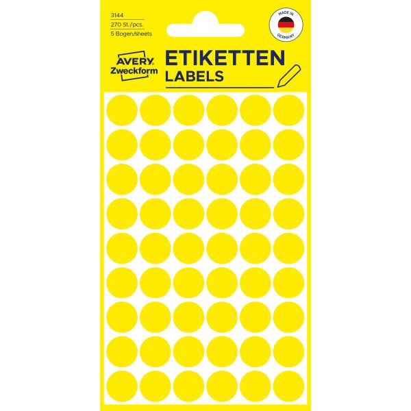 AVERY ZWECKFORM Markierungspunkte 12mm 3144 gelb 270 Stück