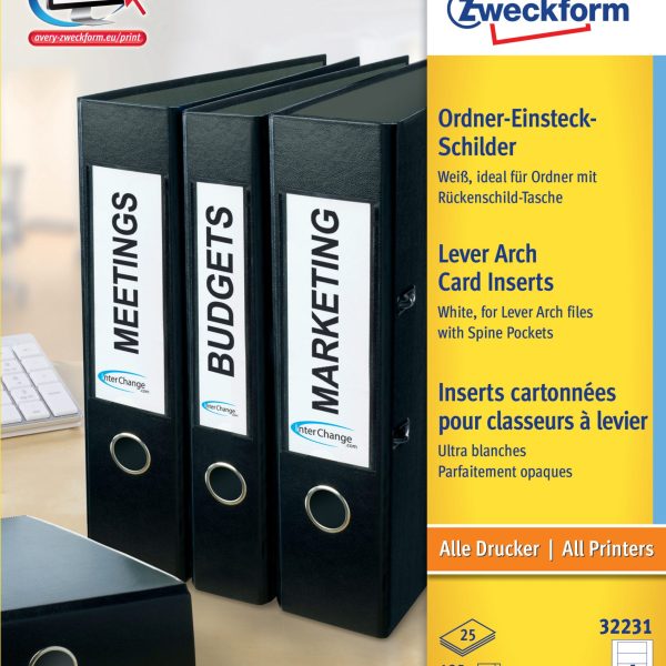AVERY ZWECKFORM Rückenschild Ordner 50x146mm 32231Z weiss 125 Stück/25 Blatt