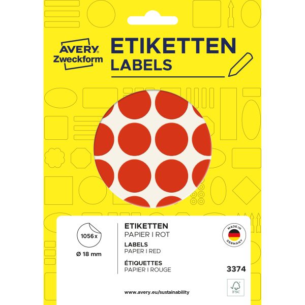 AVERY ZWECKFORM Markierungspunkte 18mm 3374 rot 1056 Stück