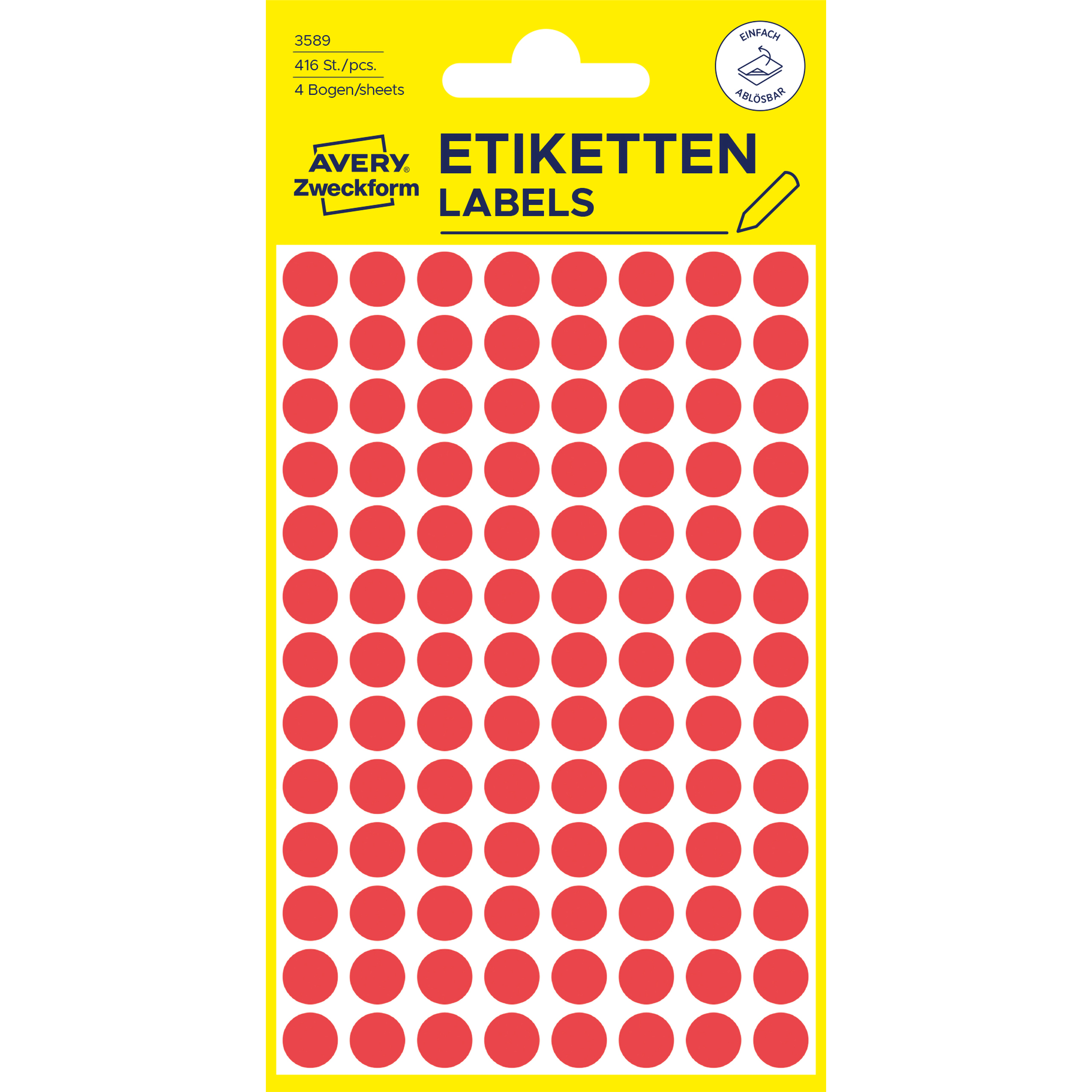 AVERY-ZWECKFORM-3589-4004182035894 AVERY ZWECKFORM Markierungspunkte 8mm 3589 Rot, ablösbar 4 Blatt – Hochwertig & günstig bei ShopDeca
