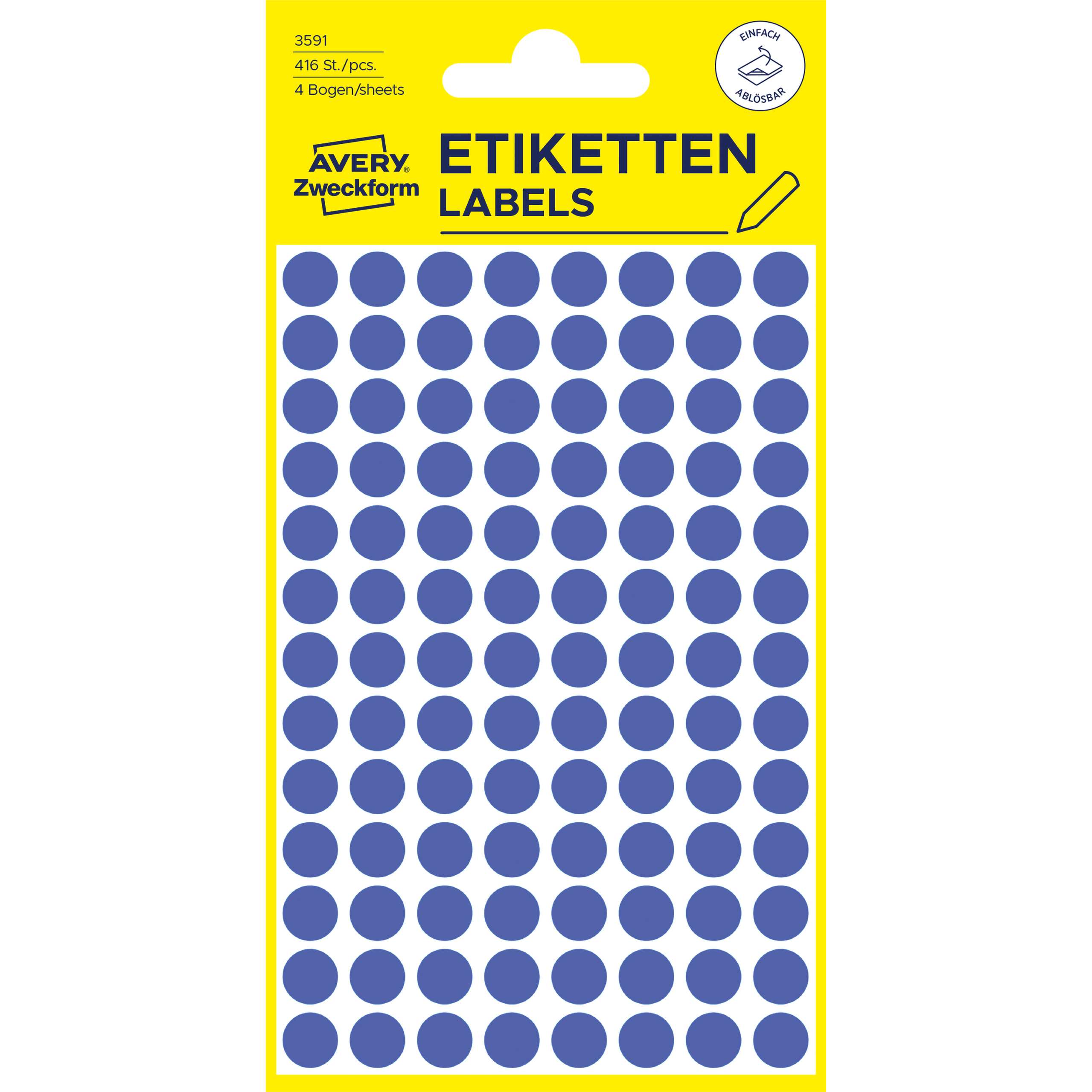AVERY-ZWECKFORM-3591-4004182035917 AVERY ZWECKFORM Markierungspunkte 8mm 3591 Blau, ablösbar 4 Blatt – Hochwertig & günstig bei ShopDeca