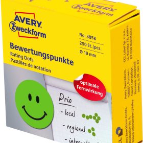 AVERY ZWECKFORM Bewertungspunkte Gesicht 19mm 3858 grün, Spender 250 Stück