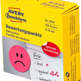 AVERY ZWECKFORM Bewertungspunkte Gesicht 19mm 3859 rot, Spender 250 Stück