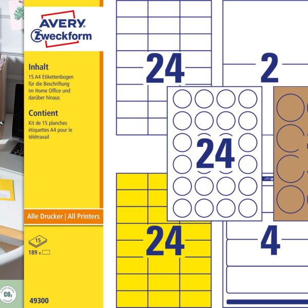 AVERY ZWECKFORM Etiketten Starter-Set 49300 ass., perm. 15 Blatt