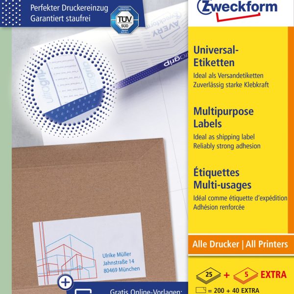 AVERY ZWECKFORM Universal-Etiketten 105x74mm 6138 weiss 30 Blatt