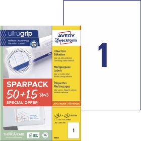 AVERY ZWECKFORM Universal-Etiketten 210x297mm 6603 weiss 65 Stk./65 Blatt