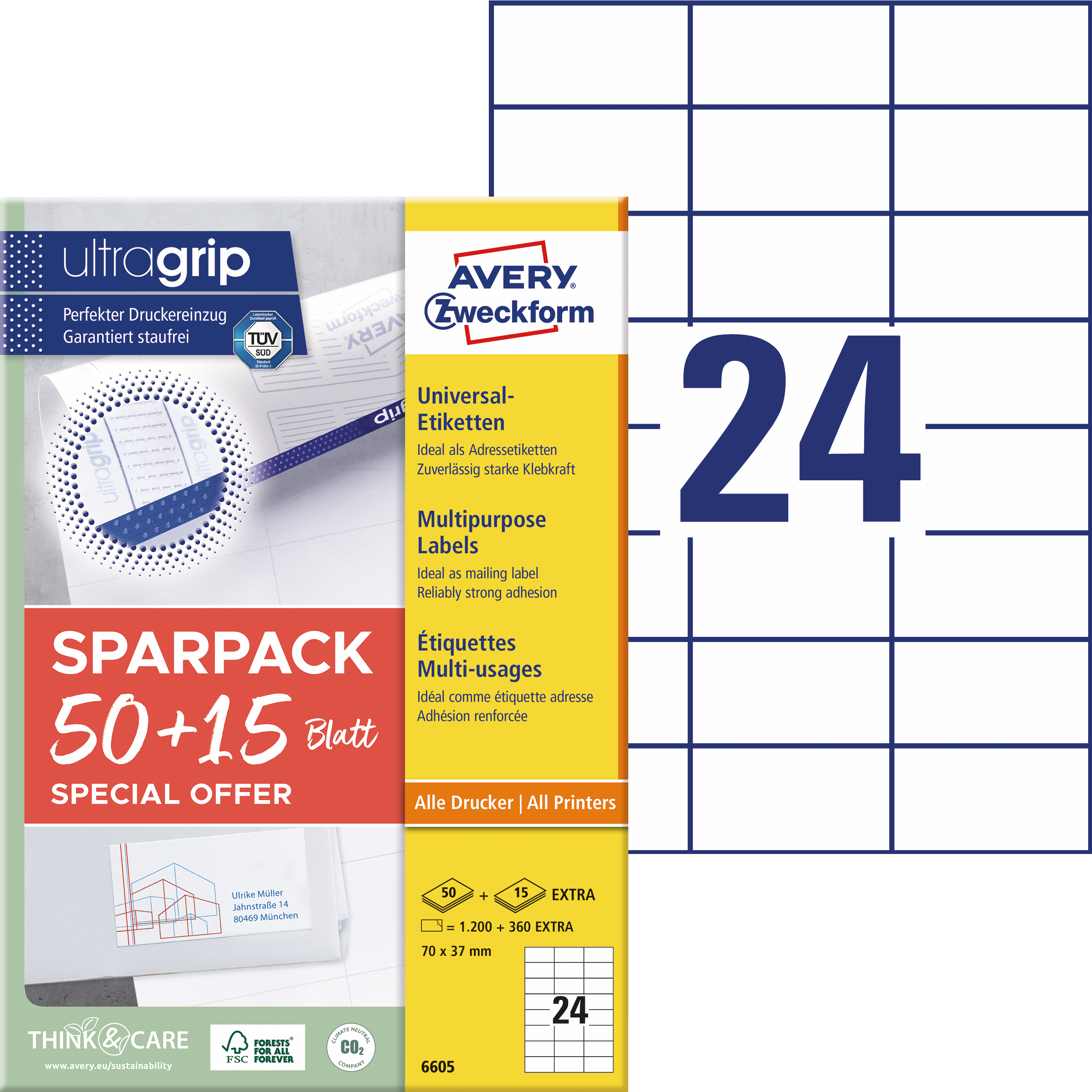 AVERY-ZWECKFORM-6605-4004182066058 AVERY ZWECKFORM Universal-Etiketten 70x37mm 6605 weiss 156 Stk./65 Blatt – Hochwertig & günstig bei ShopDeca