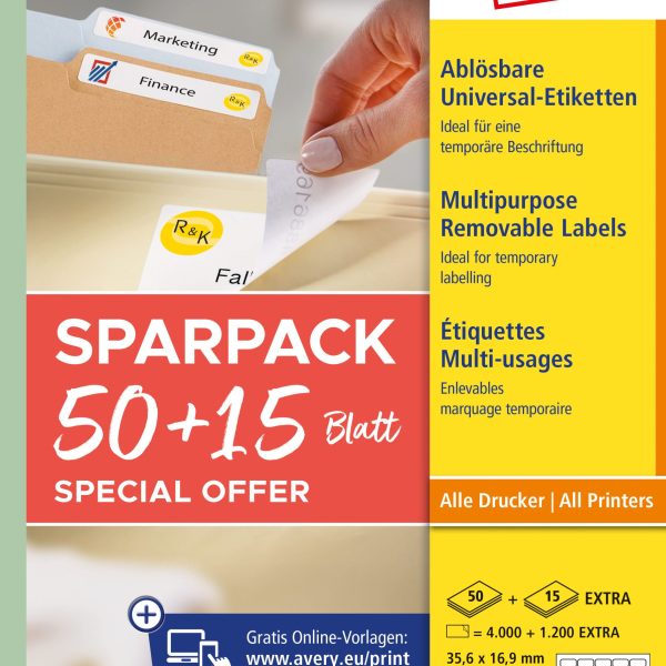AVERY ZWECKFORM Universal-Etiketten 356x169mm L4732REV-65 weiss 50+15 Blatt