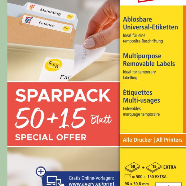 AVERY ZWECKFORM Universal-Etiketten 96x508mm L4744REV-65 weiss 50+15 Blatt