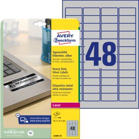 AVERY ZWECKFORM Typenschild-Labels 45,7x21,2mm L6009-20 silber, Laser 960 St./20 Blatt