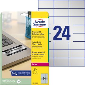 AVERY ZWECKFORM Typenschild Label 70x37mm L613320 silber 480 Stück/20 Blat