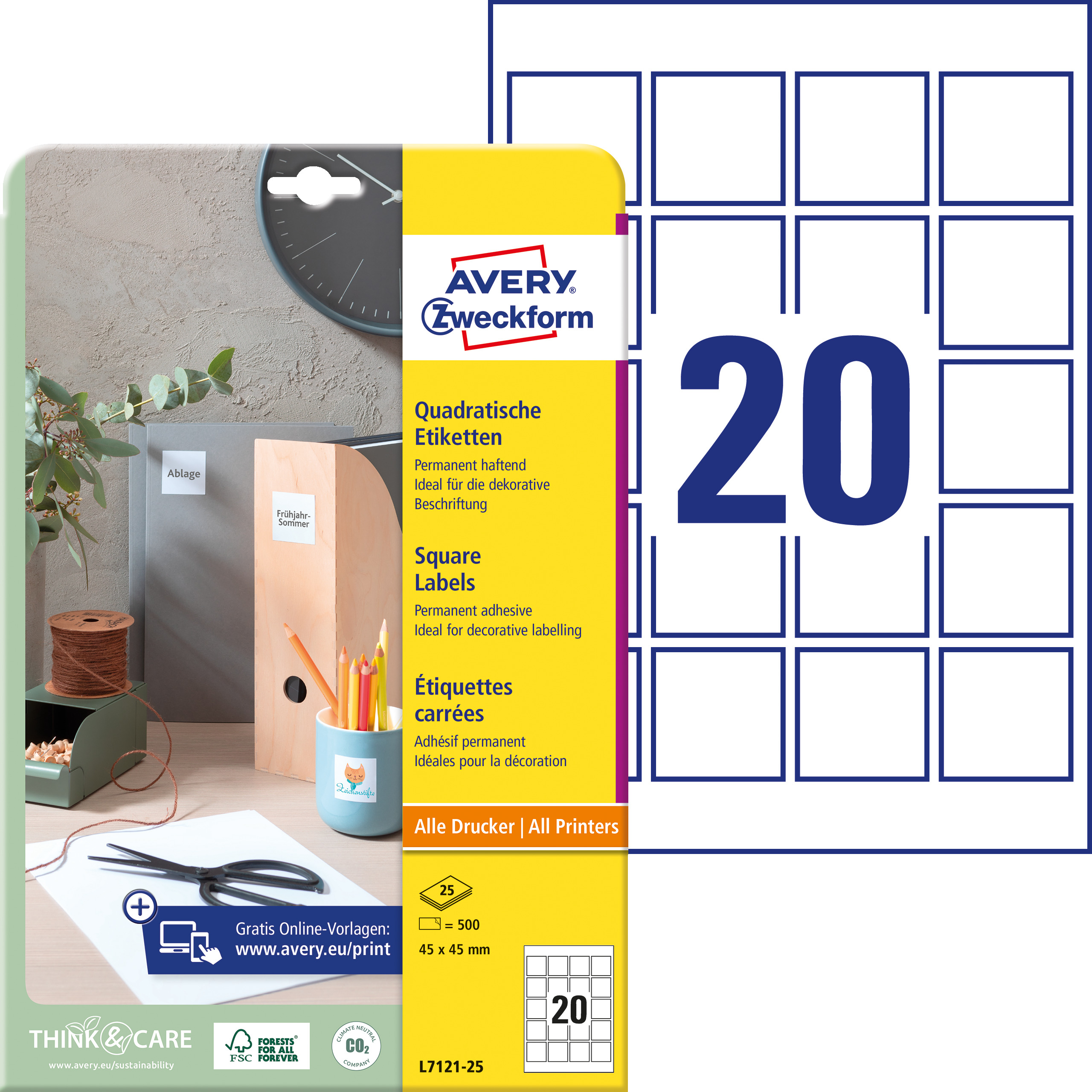 AVERY-ZWECKFORM-L7121-25-4004182052808 AVERY ZWECKFORM Etiketten QR Code 45x45mm L7121-25 500 Stück – Hochwertig & günstig bei ShopDeca