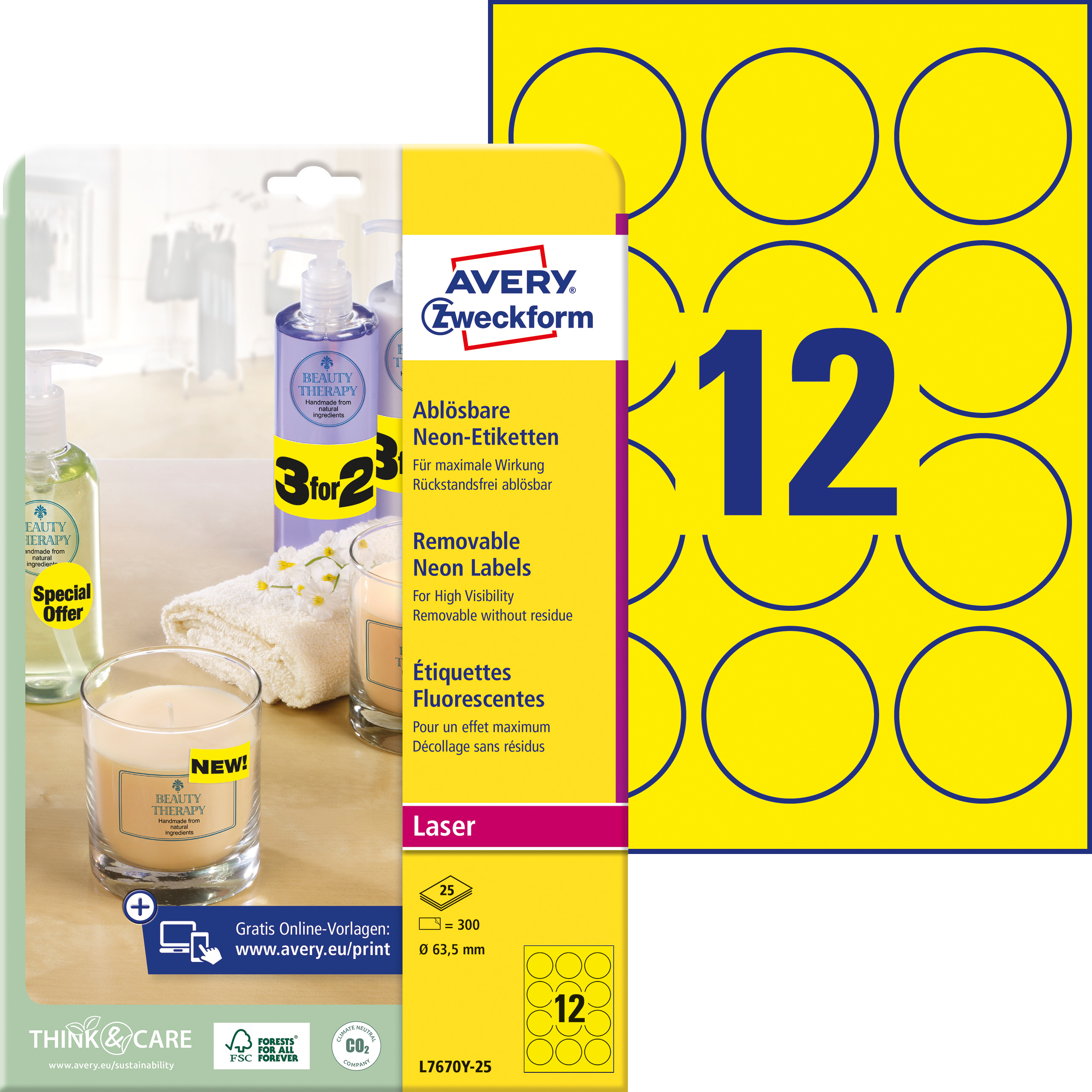AVERY-ZWECKFORM-L7670Y-25-4004182608418 AVERY ZWECKFORM Etiketten 63,5mm L7670Y-25 gelb 300 Stück – Hochwertig & günstig bei ShopDeca